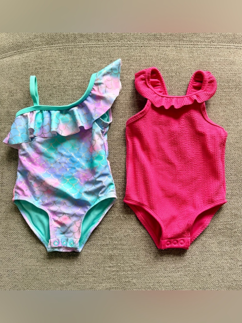 Girls One-Piece Swimsuit Set - Mermaid Pastel & Hot Pink